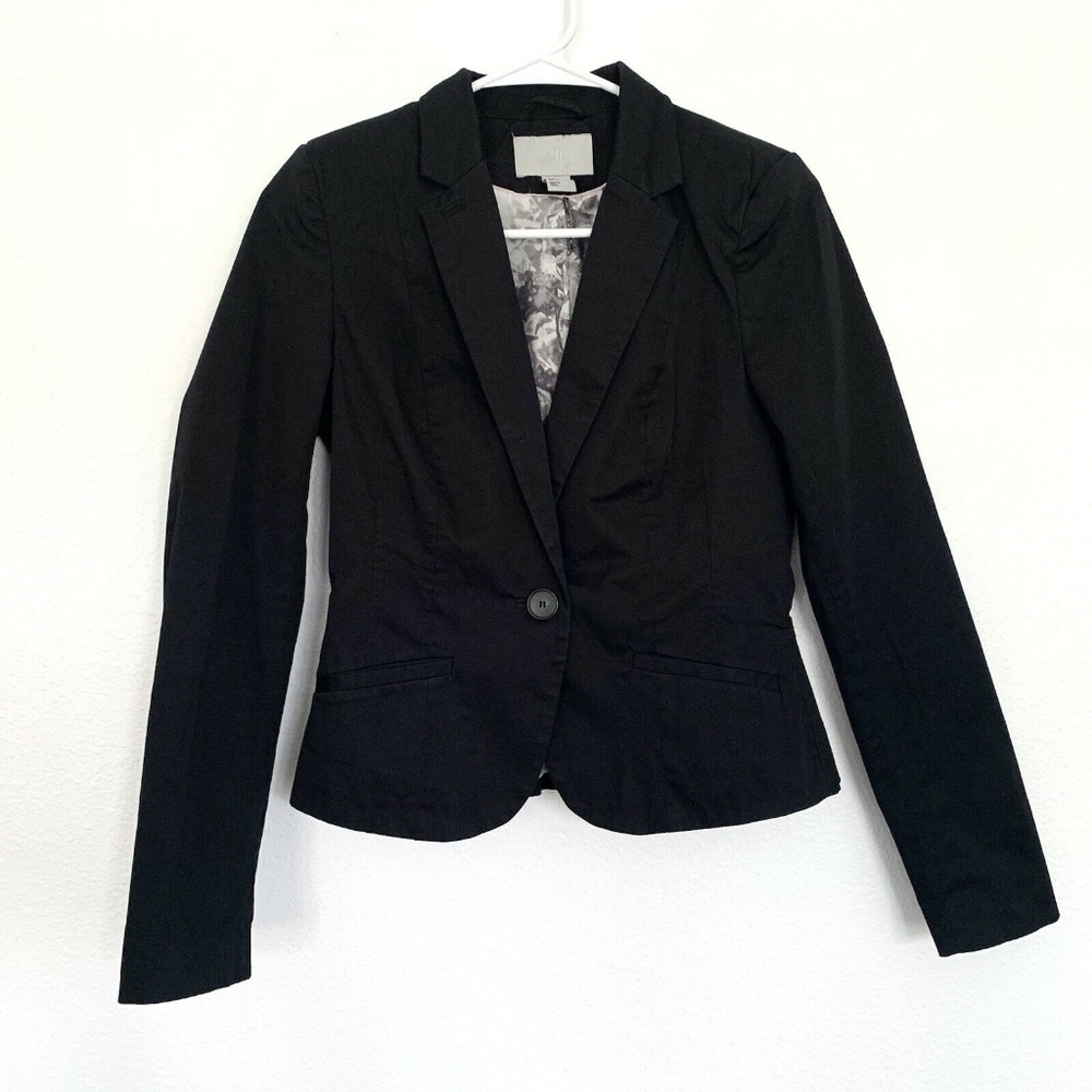 H&M Blazer Womens Size 6 Black Single Button Business Suit Jacket Lined